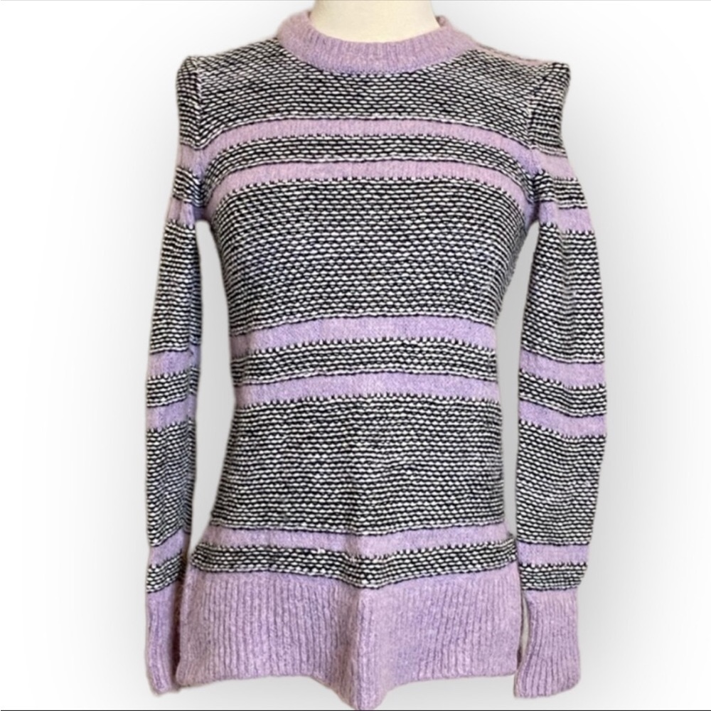 Rebecca Taylor Gray & Purple Striped Wool Sweater. EUC. Sz S